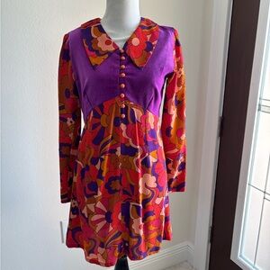 The Hippie Shake Elenore Psychedelic Cloud Velvet Bodice Mini Dress Size 10